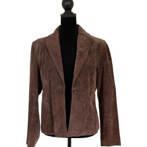 Relativity Womens‎ Brown Suede Structured Jacket Blazer LP One Button Classic